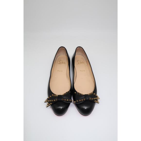 Christian Louboutin Leather Spike Studded Bow Ballet Flats Black Women's Size 40 - Picture 1 of 10
